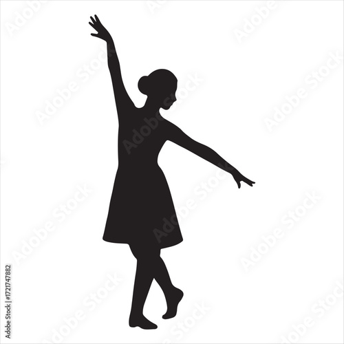 Silhouette of a graceful ballerina performing a classical ballet pose on a white background