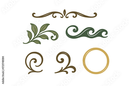 Elegant decorative design elements set with flourishes, leaves, waves, and ornamental swirls for vintage style projects