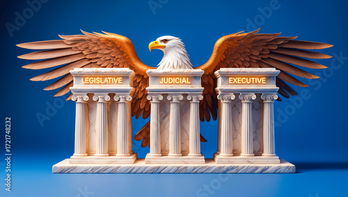 Bald Eagle Symbolizing the Three Branches of Government: Legislative, Judicial, and Executive, Democracy and the Foundation of Justice