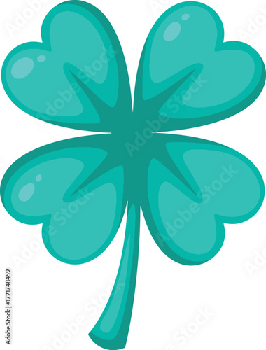 A fourleaf clover with teal petals and a stem