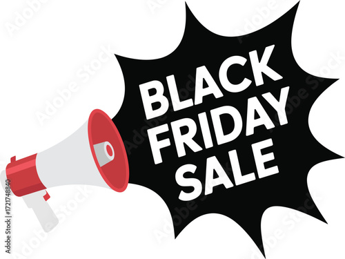 Exciting Black Friday sale announcement with a megaphone