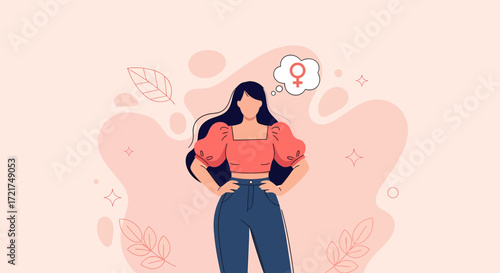 Confident Woman with Hands on Hips Thinking About Female Empowerment.