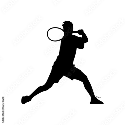 Dynamic silhouette of a tennis player swinging racket with power conveying energy and athleticism for sports marketing campaigns and fitness promotions