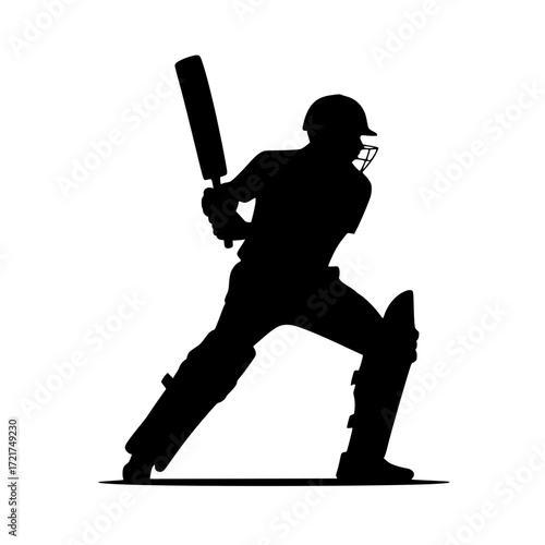 Powerful cricket batsman silhouette poised to strike ready for action athletic skill and sportsman ship dynamic energy graphic element