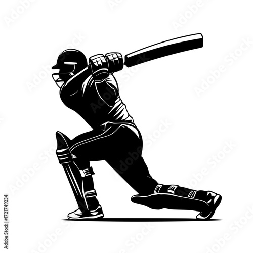 Dynamic cricket player silhouette ready to strike with bat in hand a symbol of sportsmanship competition and athletic prowess on the field