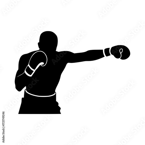 Dynamic boxing silhouette delivering powerful punch symbolizing strength focus and determination in sports and fitness training