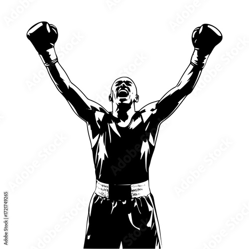 Triumphant boxer raises gloved fists in victory a powerful symbol of achievement determination and winning spirit originally a scalable vector graphic