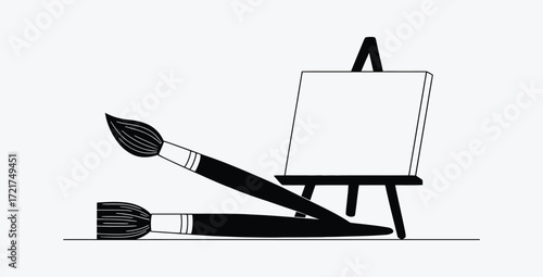 Painting Equipment with easel and brushes for artistic creation concept