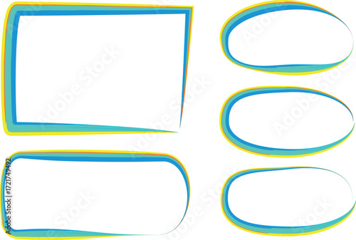 light blue yellow colorful hand drawn stylized curve art lines text box frames collection