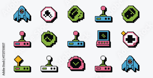 Retro Pixel Art Video Game Elements for Gaming Design Projects