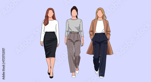 Three Faceless Women in Stylish Professional Attire Walking Forward 1.