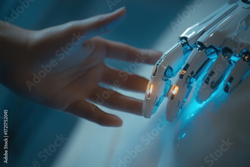 A hand is touching a robot arm