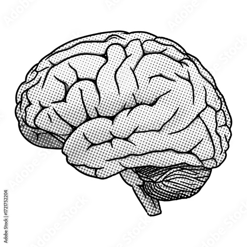 Human brain halftone icon logo flat vector design
