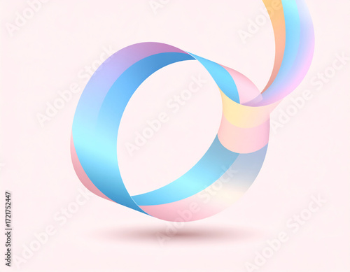 Abstract pastel ribbons form a flowing circular loop against a soft background.