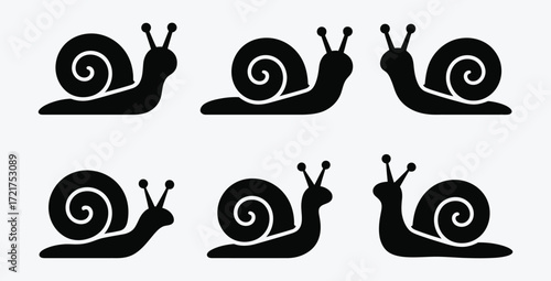 Snail icons collection with six different shapes on white background