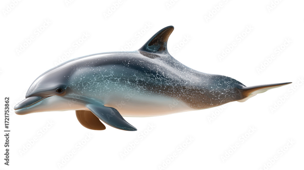 Obraz premium Graceful Dolphin's Aquatic Dance: A captivating portrait of a sleek, streamlined dolphin in the pristine expanse of the ocean, showcasing its inherent grace.