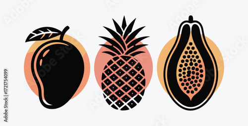 Stylized Tropical Fruits with Retro Color Palettes for Design Projects