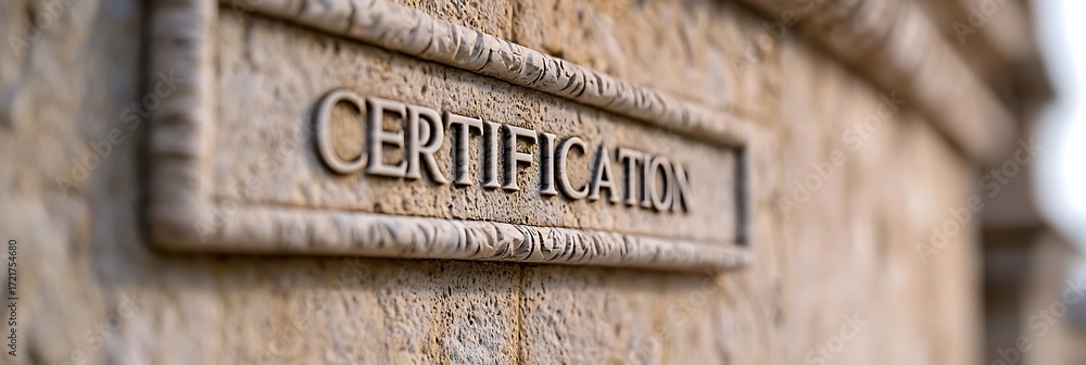 Fototapeta premium A close-up view of a stone plaque displaying the word 