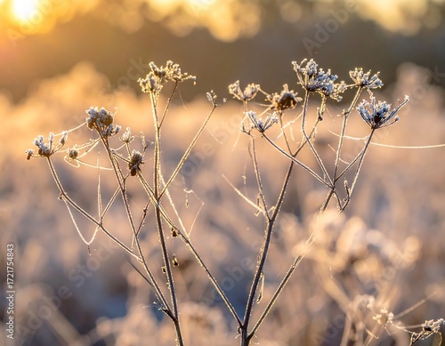 Frosty plants at sunrise