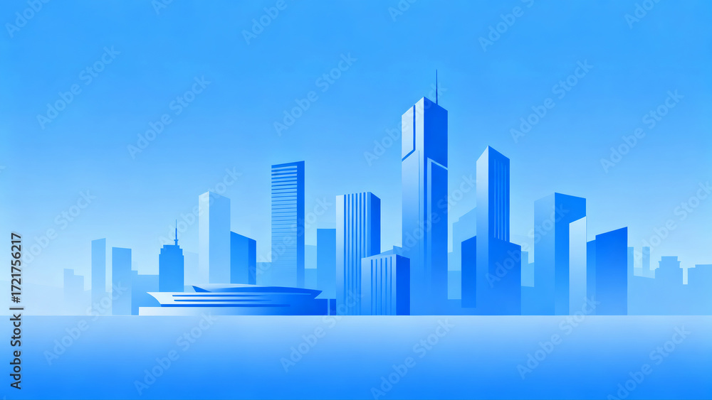 Fototapeta premium Silhouette of Blue City Skyline