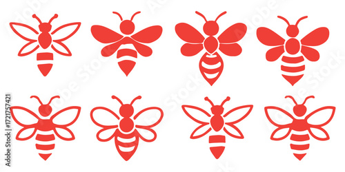 black color bee silhouette icon. Bee icons. Vector illustration eps 10