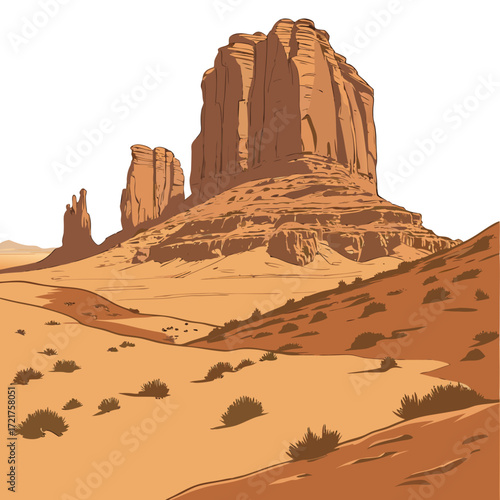 Iconic monument valley landscape with sandstone mesas and buttes under a clear sky