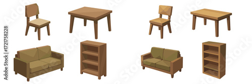 Various pieces of wooden furniture displayed in simple designs for modern interiors