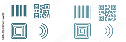 Various types of barcodes and QR codes displayed for scanning purposes in a modern design