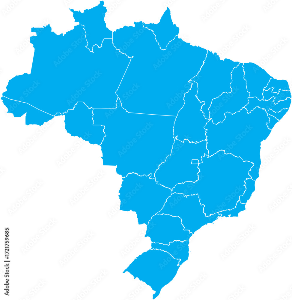 Fototapeta premium Blue Map of Brazil with State Regions