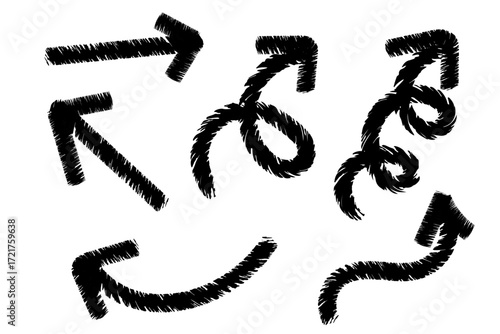 Hand-Drawn Brushstroke Arrows – Grunge Direction Icons Set