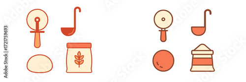 Kitchen utensils and ingredients arranged for cooking preparation in a bright and cheerful setting