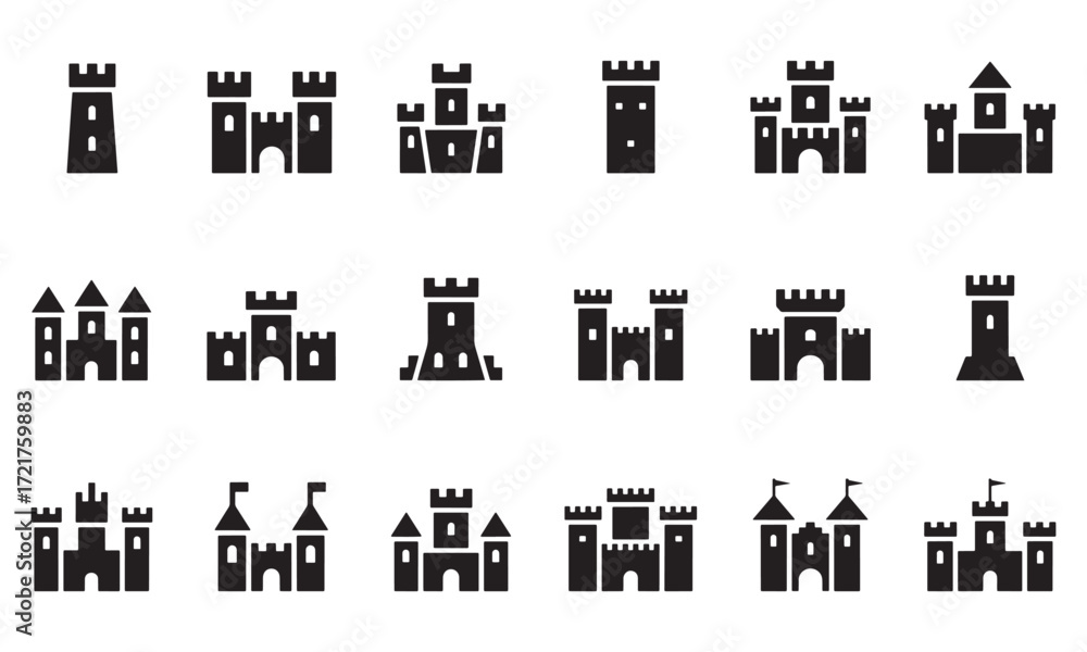 Obraz premium A Variety of Castle Illustrations Featuring Different Architectural Styles and Designs Representing Fortification and Medieval Era Heritage