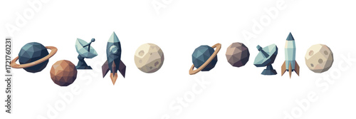 Obraz na plátně 3D geometric models of planets, rockets, and satellites showcasing space explora
