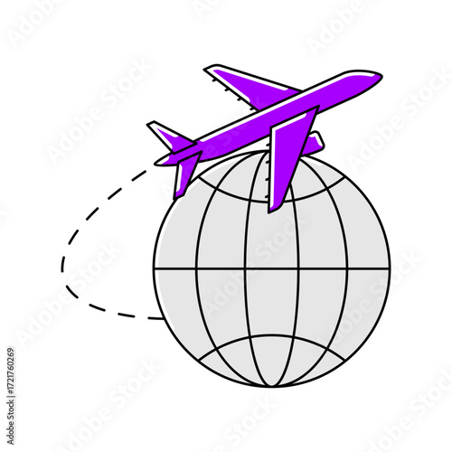 Airplane with globe icon. Air travel and tourism item.