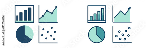 Visual representation of data trends and analysis using different graph types and chart designs in a clean layout