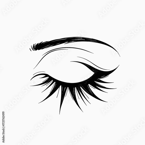 Elegant closed eye with long eyelashes in minimalist style  