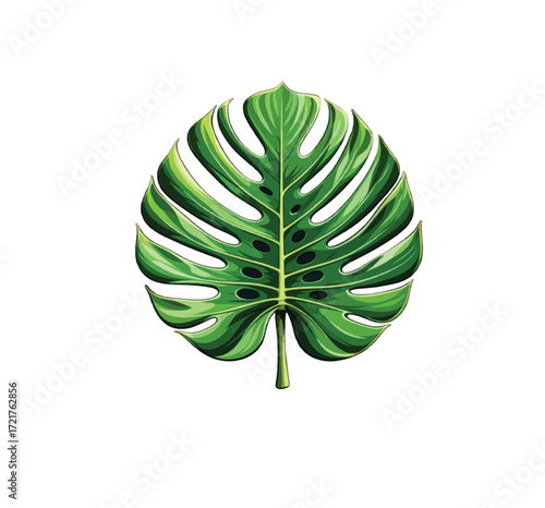 Tropical vibes with vibrant green Monstera leaf art, perfect for adding a fresh botanical touch to designs and bringing nature indoors