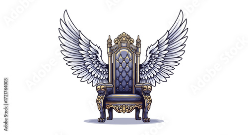 ornate throne with majestic feathered wings on white background.