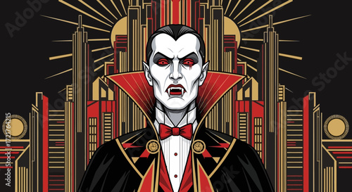 Vampire with fangs and red eyes.