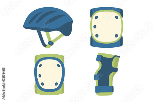 Protective gear set for safe skating or biking activities featuring a helmet, knee pads, and elbow pads