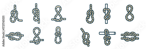 Various knot designs displayed in a simple layout for instructional purposes, showcasing different techniques and styles