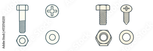 Different types of screws, bolts, and nuts displayed on a plain background for easy identification and comparison