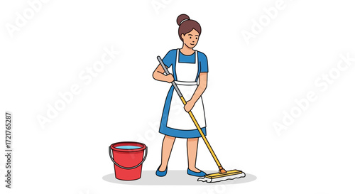 Woman Cleaning the Floor A Simple Illustration of a Housewife at Work, Vector Style