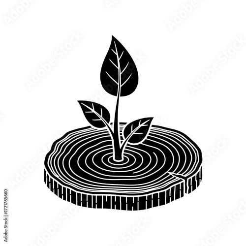 Tree Ring Cross Section Leaf Icon Black Fill