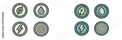 Four symbols representing elements of nature and energy in a simple, modern design displayed on a clean background