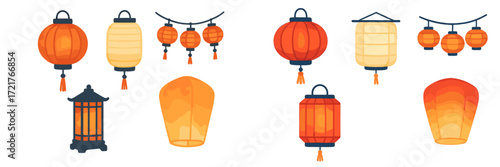 Colorful lanterns in a festive display for cultural celebrations during nighttime festivities