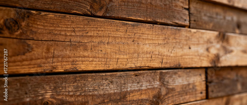 Close-up of Horizontal Wooden Planks with Natural Grain and Warm Brown Tones