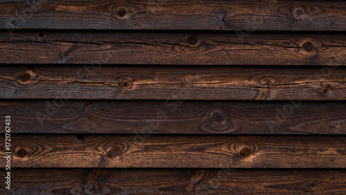 Weathered Dark Brown Wood Planks with Natural Texture in Horizontal Arrangement