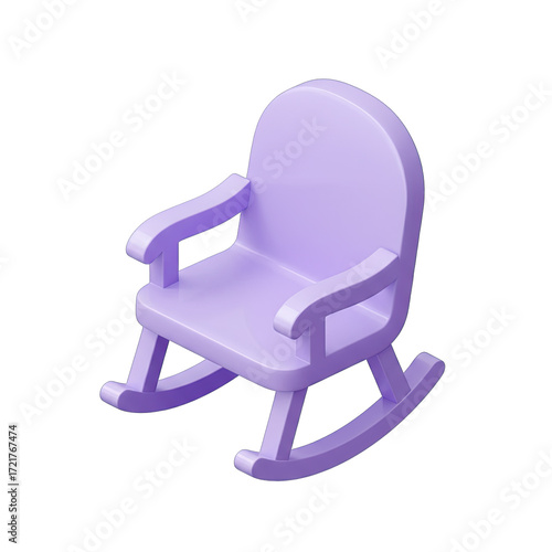 A charming, minimalist 3D rendered purple rocking chair, perfect for nurseries or modern home decor, stands invitingly on a clean white background.