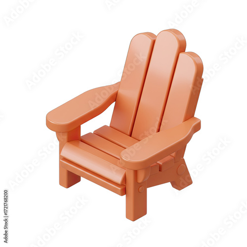 A vibrant orange miniature Adirondack chair, perfectly crafted for relaxation and summer vibes, stands ready for a peaceful moment.
